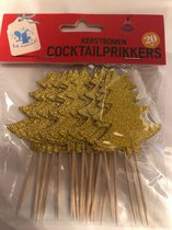 cocktail prikkers kerstbomen goud 20 stuks