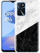 Oppo A16 / A16s Hoesje Zwart Wit Marmer - Designed by Cazy