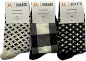 Sukats® The Casual Ones - 3 Paar - Maat 36-41 - Dames - Black & White - Zwart en Wit - Happy Fun Colorful Socks - Vrolijke Sokken