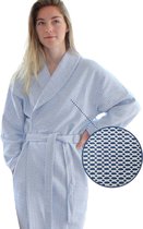 ANATURES Luxe GRACE Badjas Dames & Heren – Maat L/XL - Ochtendjas met Sjaalkraag – 100% Katoen - Sauna badjassen Kimono Hamam – BLAUW/WIT