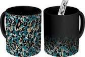 Magische Mok - Foto op Warmte Mokken - Koffiemok - Panterprint - Turquoise - Bruin - Magic Mok - Beker - 350 ML - Theemok