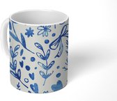 Mok - Een bloemdessin in blauwe kleuren - 350 ML - Beker