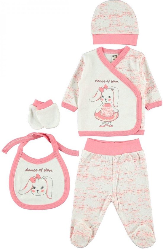 5-delige baby newborn kleding set meisjes - dance of stars - Konijn - Newborn set - Babykleding - Babyshower cadeau - Kraamcadeau