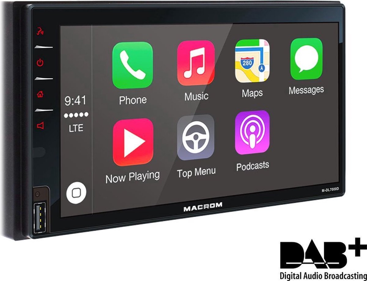 Autoradio Dubbel DIN - Apple Carplay - Androidauto - DAB - DAB+ - Bluetooth - Handsfree - Afstandsbediening - AM - FM - RDS - Zwart (Macrom M-DL7000D)