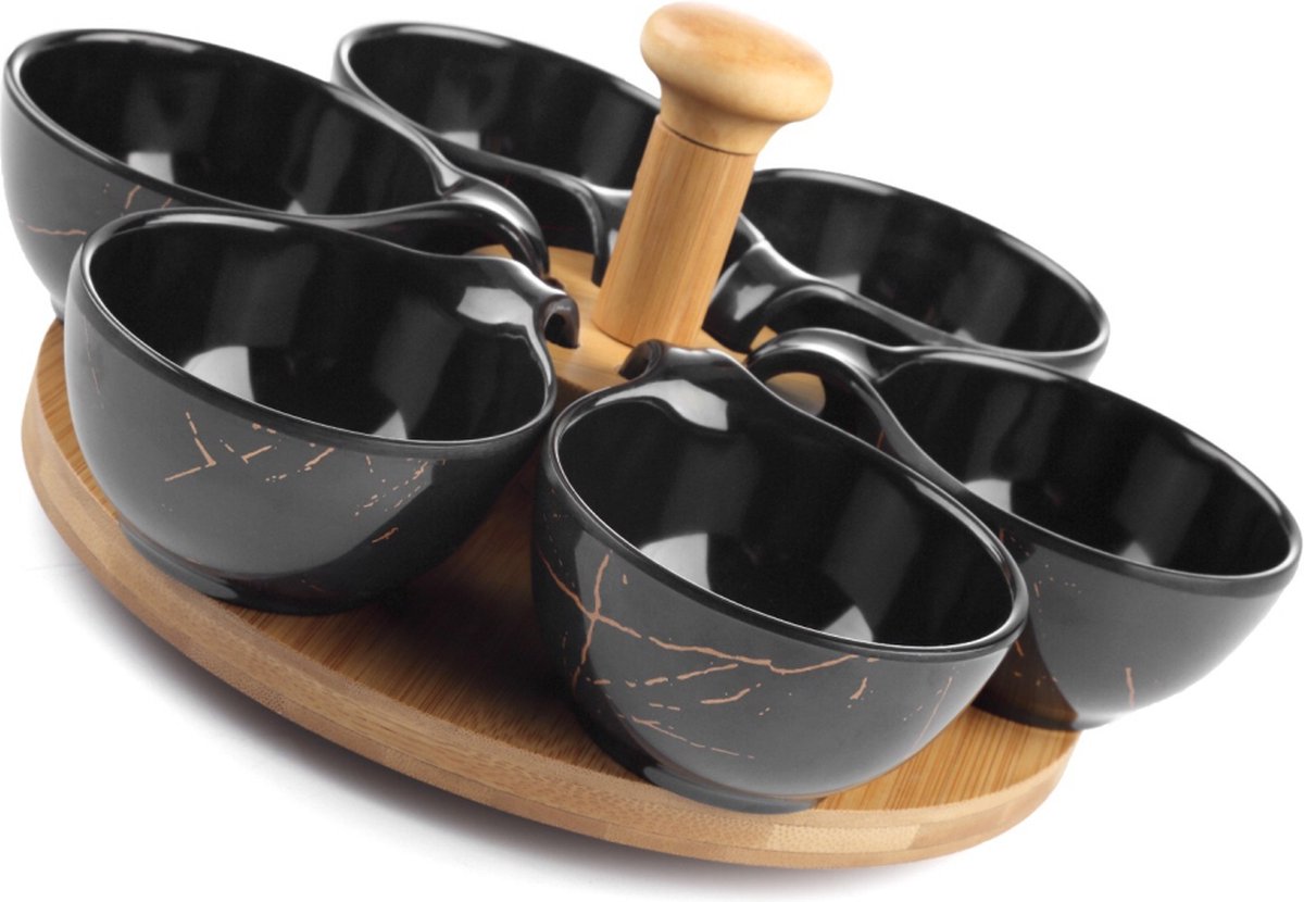 Catalogue Bols à Sauce Plateau Tournant En Bois D'hévéa Avec Plats En Céramique Lot De 5 Bols De Service En Céramique Bol à Tapas Et Sauces
