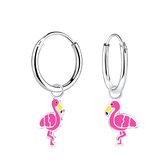 Joy|S - Zilveren flamingo bedel oorbellen - oorringen