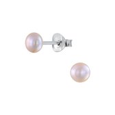 Joy|S - Zilveren parel oorbellen - 4 mm fresh water pearl - peach