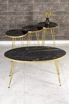 Sierra Salontafel Set | Marmeren look | Set van 4 | Zwart | Luxe design | Marmer | Bijzettafel | Sofa tafel Ovaal | Woonkamer tafel | Salon tafel