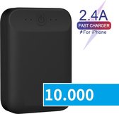 Powerbank | 10.000 mAh | klein formaat | 2.4A snelladen | 2x USB | Micro-USB | Zwart