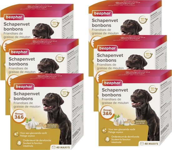 Beaphar Schapenvetbonbons Knoflook - Hondensnacks - 6 x Medium