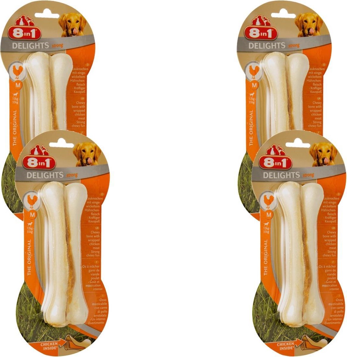 8in1 Delights Bones Strong Kip - Hondensnacks - 4 x Medium