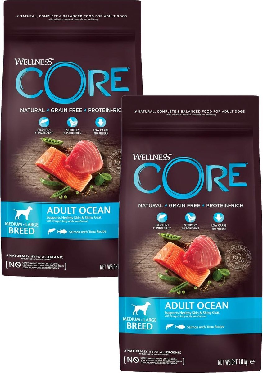 Wellness Core Grain Free Dog Ocean Zalm&Tonijn – Hondenvoer – 2 x 1.8 kg