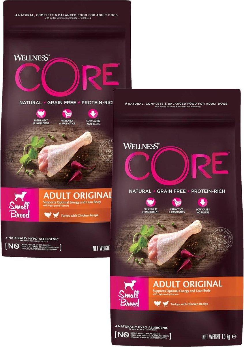 Wellness Core Grain Free Dog Small Breed 1.5 kg – Hondenvoer – 2 x Kalkoen