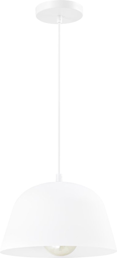 QUVIO Hanglamp retro - Lampen - Plafondlamp - Verlichting - Keukenverlichting - Lamp - Simplistisch design - E27 Fitting - Voor binnen - Met 1 lichtpunt - Aluminium - Metaal - D 30 cm - Wit