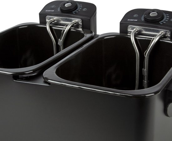Inventum GF461B - Dubbele frituurpan - 2 x 2,5 liter - Tot 190 graden - 2 x 1800 watt - Koude zone - Friteuse - Zwart
