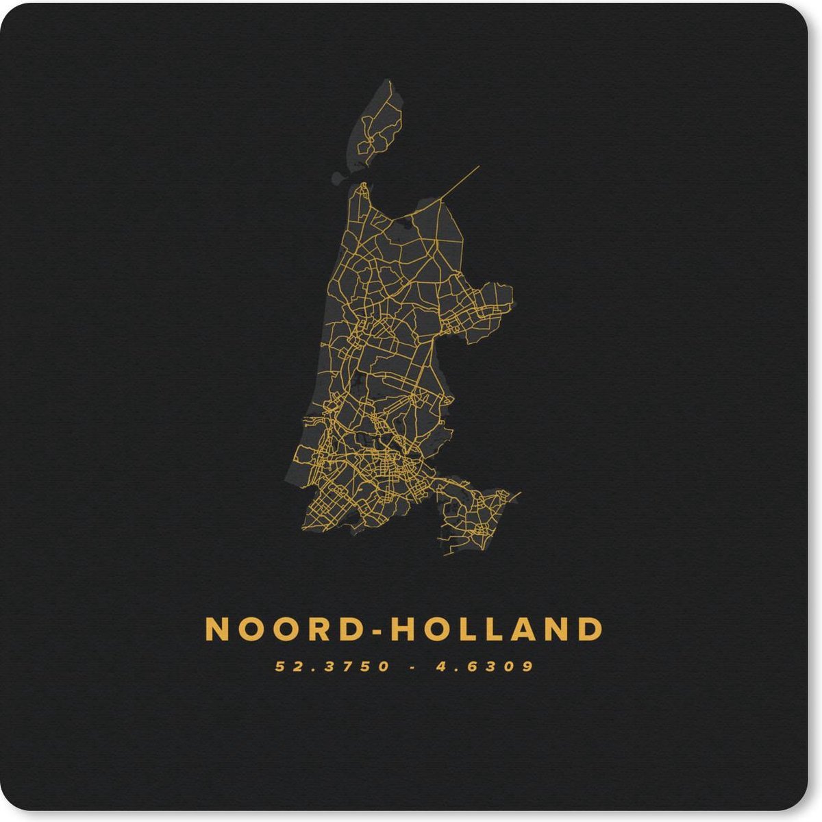 Muismat 20x20 cm - Mousepad Noord-Holland - Nederland - Zwart - Goud - Muismatten