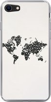 Geschikt voor iPhone SE 2020 hoesje - Wereldkaart - Cijfers - Zwart - Siliconen Telefoonhoesje
