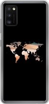 Geschikt voor Samsung Galaxy A41 hoesje - Wereldkaart - Verf - Zwart - Siliconen Telefoonhoesje