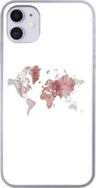 Geschikt voor iPhone 11 hoesje - Wereldkaart - Roze - Verf - Siliconen Telefoonhoesje