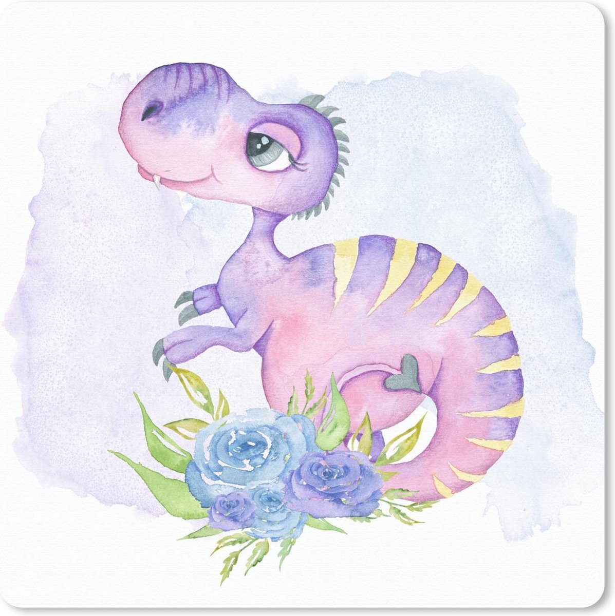 Muismat 30x30 cm - Mousepad Dinosaurus - Kinderkamer - Aquarel - Meisjes - Kinderen - Roze - Muismatten