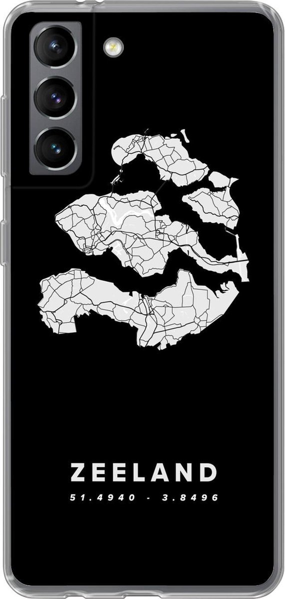 Telefoonhoesje Geschikt voor Samsung Galaxy S21 hoesje - Zeeland - Wegenkaart Nederland - Zwart - Siliconen Telefoonhoesje Telefoonhoesje