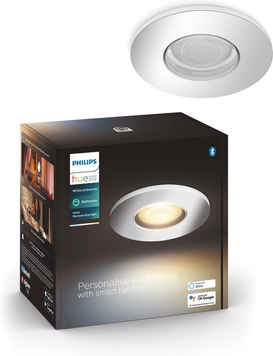 Philips Hue Adore Inbouwspot Badkamer uitbreiding - White Ambiance - GU10 - Chroom - 5W - Bluetooth