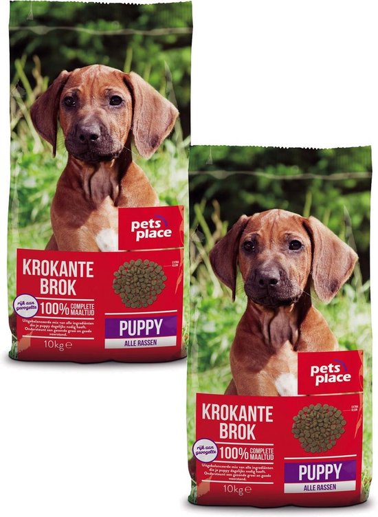 Pets Place Puppy Krokante Brokken Gevogelte&Vlees - Hondenvoer - 2 x 10 kg