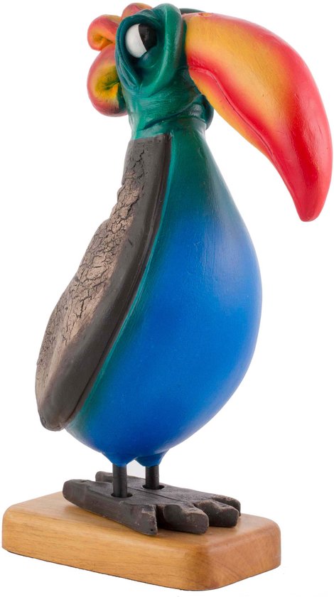 Comix Cartoon - vogel - pelikaan - kaketoe - Plods - blauw - uniek handgeschilderd - massief beeld - op houten voet