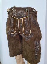 Benelux Wears / Oktoberfest kleding / Donkerbruin / Borduurwerk / Met riem / Maat 50 / Kort / (3 in 1) Lederhosen + Kousen + Schoenen