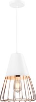 QUVIO Hanglamp industrieel - Lampen - Plafondlamp - Leeslamp - Verlichting - Verlichting plafondlampen - Keukenverlichting - Lamp - Rose gold staaldraad - E27 fitting - Voor binnen - Met 1 lichtpunt - D 26 cm - Wit en roze
