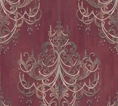 Livingwalls Mata Hari - Barok ornamenten behang - Kroonluchter met kralenpatroon - rood roze bruin goud - 1005 x 53 cm