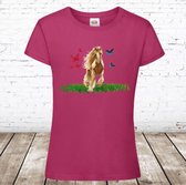 T shirt paard met vlinders -Fruit of the Loom-98/104-t-shirts meisjes