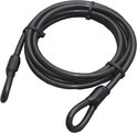Zwarte staalkabel met lussen, opgerold. Merk: Stahlex.