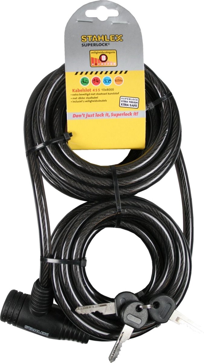 Câble Antivol Vélo Stahlex - Acier Gainé 3000 X 20 Mm - Déverrouillage Par Clé - Antivol Supplémentaire Pour Roue, Cadre, Point Fixe