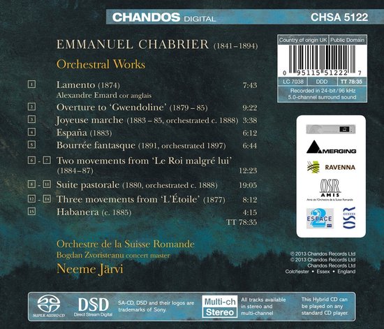 Orchestre De La Suisse Romande, Neeme Järvi - Chabrier: Orchestral Works (SACD)