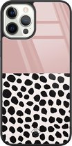 iPhone 12 Pro hoesje glass - Stippen roze | Apple iPhone 12 Pro  case | Hardcase backcover zwart