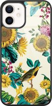 iPhone 12 hoesje glass - Zonnebloemen / Bloemen | Apple iPhone 12  case | Hardcase backcover zwart