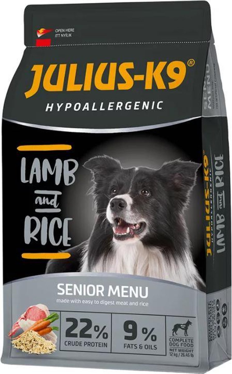 Julius-K9 Senior – Hypoallergeen hondenvoer met lam & rijst – Hondenbrokken voor oudere honden met gevoelige spijsvertering – 3kg