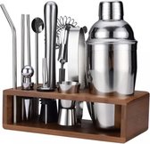 BOR Cocktailset  13 delig- RVS - Bamboo Standaard - 550ml Shaker - Verjaardagscadeau - Cocktailavond -