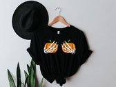 Halloween Costume Dames |Funny Halloween Shirt | Skeleton Hands Shirt | Thanksgiving Boobies Shirt |Zwart |Maat XL