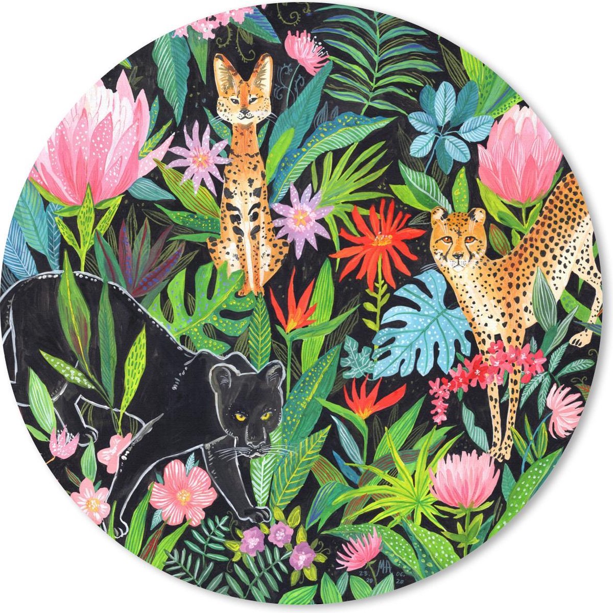 Muismat rond 30x30 cm - Mousepad Jungle - Dieren - Bladeren - Bloemen - Ronde muismatten