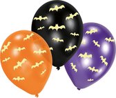 Set van 24x stuks Halloween Glow in the dark ballonnen met vleermuis print 30 cm - Halloween feestversiering/decoratie