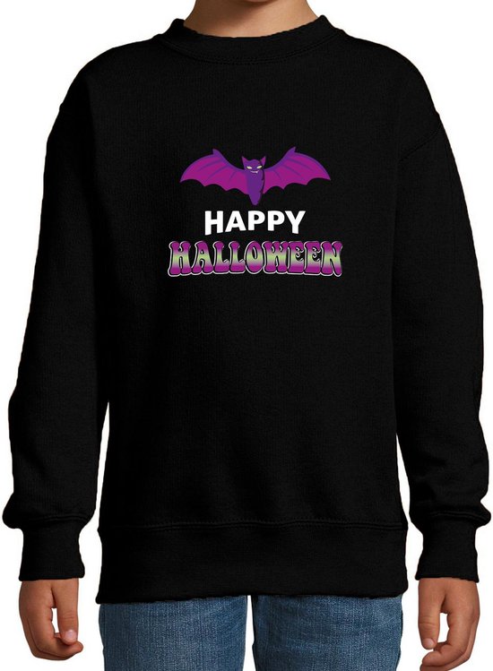Halloween Vleermuis / happy halloween verkleed sweater zwart - kinderen - horror trui / kleding / kostuum 152/164