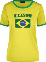 Brasil geel/groen ringer t-shirt Brazilie met vlag - dames - landen shirt - Braziliaanse fan / supporter kleding XL