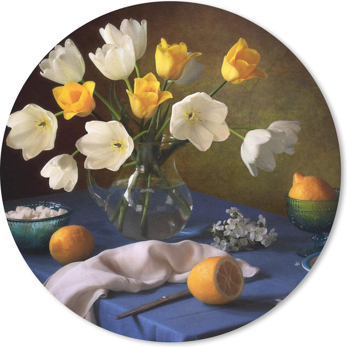 Muismat - Mousepad - Rond - Stilleven - Vaas - Fruit - 20x20 cm - Ronde muismat