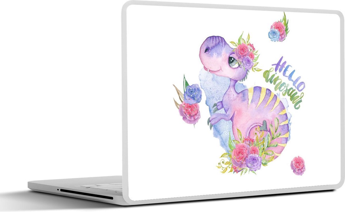 Laptop sticker - 11.6 inch - Dinosaurus - Kinderkamer - Waterverf - Meisjes - Kinderen - Roze - 30x21cm - Laptopstickers - Laptop skin - Cover