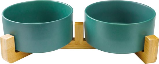 Voerbak Hond – Drinkbak – Met Standaard – 2x 800 ml – Maat M – Groen Mat