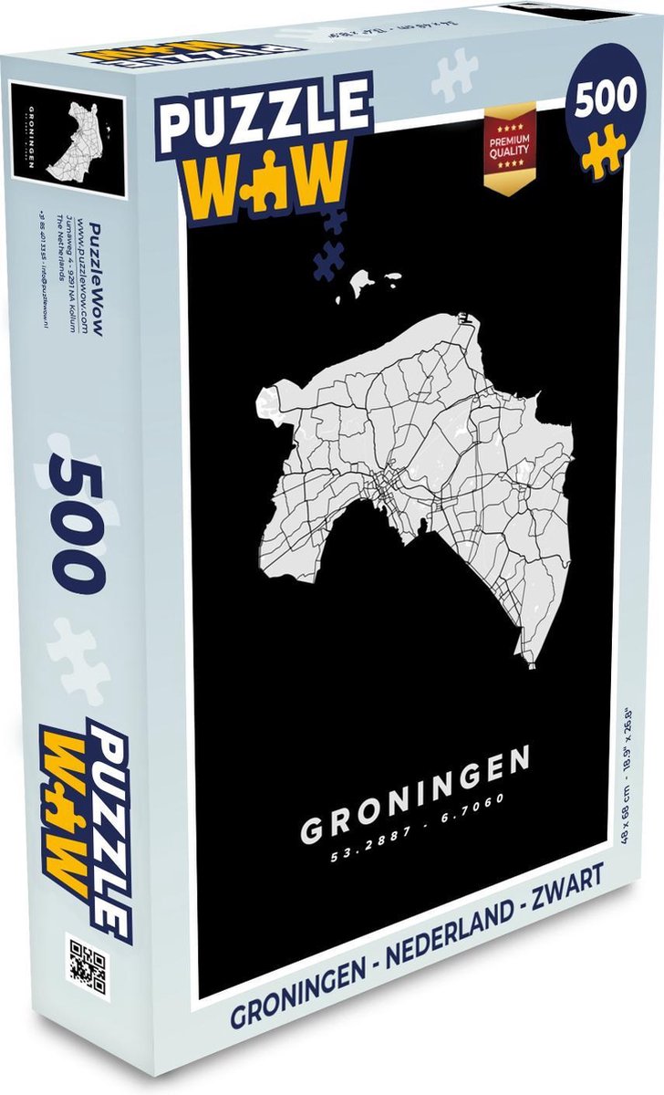 Afbeelding van product PuzzleWow  Puzzel Groningen - Nederland - Zwart - Legpuzzel - Puzzel 500 stukjes