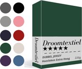 Droomtextiel Dubbel Jersey Hoeslaken Donker Groen Eenpersoons 90x200 cm 100% Katoen - Hoge Hoek - Heerlijk Zacht - Strijkvrij - Rondom elastiek - Stretch - Dubbel Dikke Kwaliteit