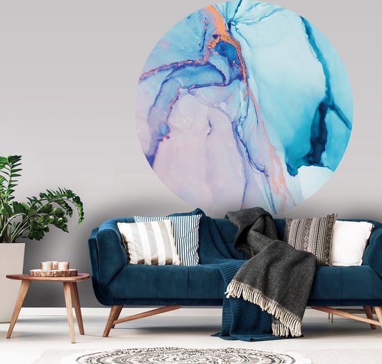 Tizato - Wall Circle Marble Blauw - Sticker Muursticker autocollant Wall Circle - Ø 91 cm